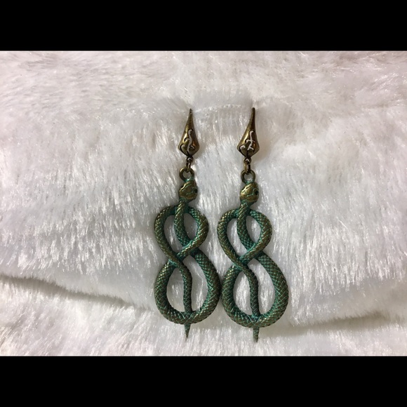 SOLD!! Verdigris Infinity Snake Earrings - Picture 8 of 15